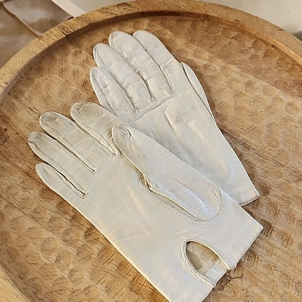 100% Silk & Leather Vintage Gloves WP 9633